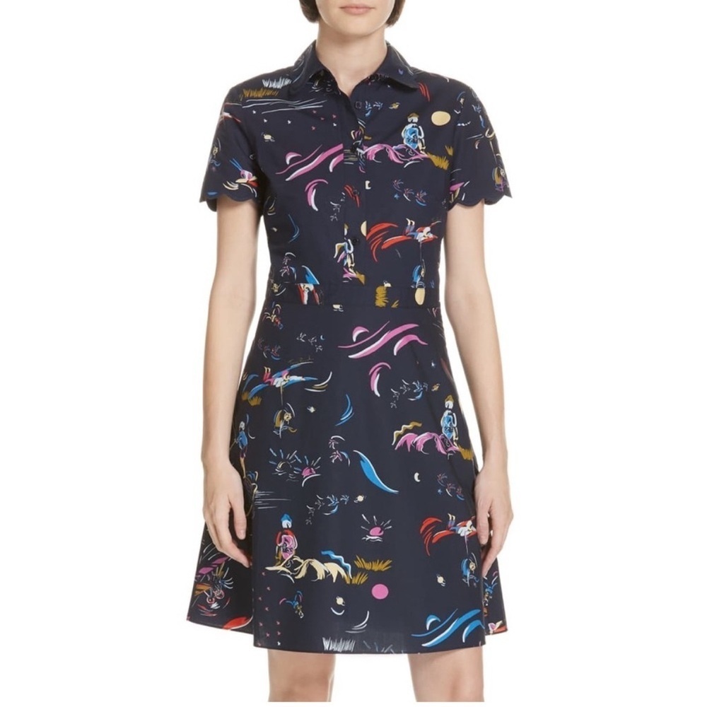 TORY BURCH SCALLOPED EDGE SHIRT DRESS SIZE 2